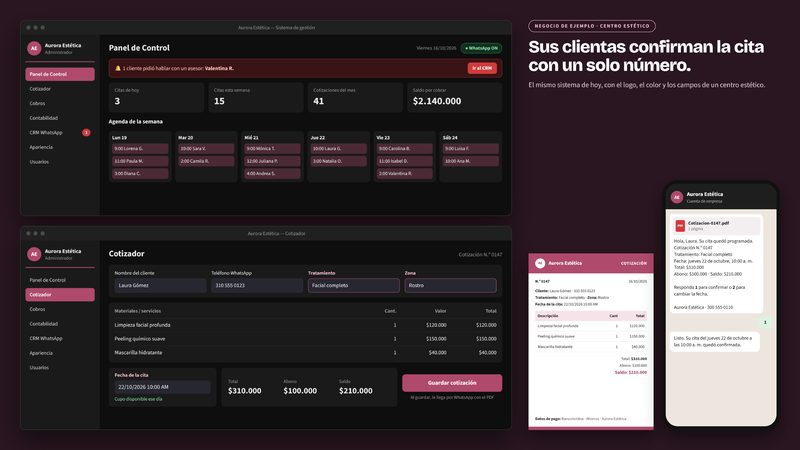 Sistema de gestión de Aurora Estética, negocio de ejemplo: centro estético